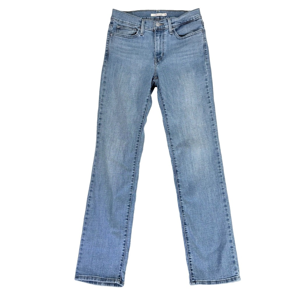 Levis Slim Straight Jeans Womens 28 Medium Wash Blue Denim Stretch W28 L32 EUC